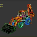 Yellow Construction Excavator With Front Loader Bucket And Hydraulic Arm 3d model