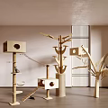 Wooden Cat Trees With Various Platforms Treehouse Houses And Rope Bridges For Indoor Pet Play
