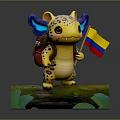 Cute Yellow Dragon With Blue Ears Spots Holding Colombian Flag On Green Log And Leaves