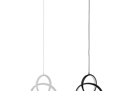 Minimalist Modern Black And White Two Pendant Lights With Circular Ring Design 3d model