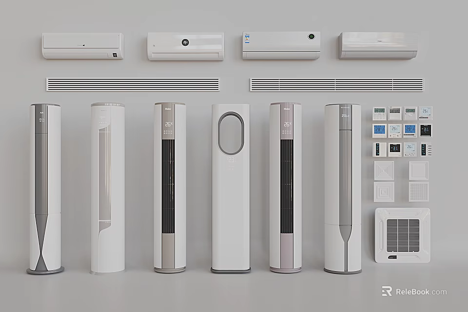 Modern Air Conditioners And Fans Collection With Wall Mounted Floor Standing Tower Designs 3d model 
