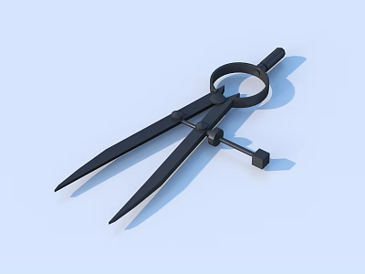 Black Hardware Tools Compass With Adjustable Knob Circular Ring And Pointed Legs 3d model