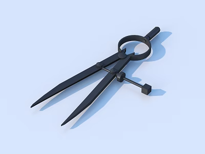 Black Hardware Tools Compass With Adjustable Knob Circular Ring And Pointed Legs 3d model