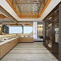 Modern Walk in Closet Interior With Mirrored Surfaces Wooden Cabinets And Glass Door Wardrobes