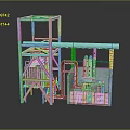 Industrial Equipment 3D Model with Metal Frame Pipes and Processing Unit Structure
