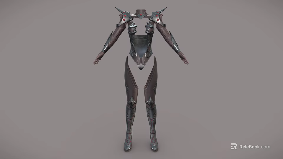 Futuristic Metallic Combat Armor With Spiked Shoulders And Full Body Design 3d model 