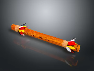 Traditional Wooden Weapon With Colorful Feathers On Both Ends And Decorative Long Stick Design 3d model