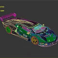 Black and Green Racing Sports Car with Large Rear Wing and Number 63 on Body
