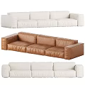 Modern Modular Sectional Sofa with White Fabric and Brown Leather Design 3d model