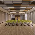School Modern Study Area With Wooden Bookshelves Long Tables And Wooden Stools