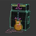 Orange Electric Guitar With Red Cable And Marshall Amplifiers Musical Instruments