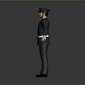 Male Character in Dark Uniform With Red Accents White Belt Gloves and Cap Standing Pose