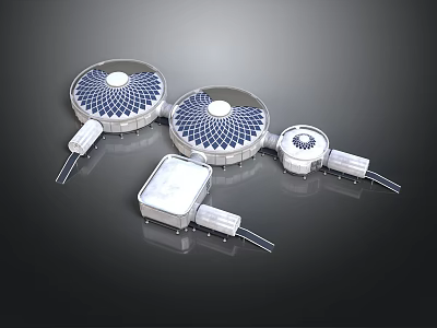 Modern Scientific Laboratory Equipment With Round Petri Dishes Square Containers And Attached Cables 3d model