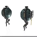 Green Mechanical Devices With Round Body Mechanical Legs Straps And Yellow Component