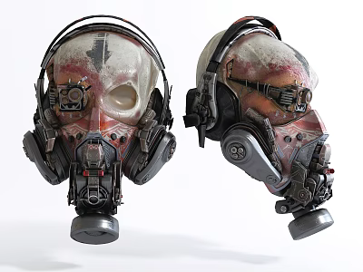 Firefighting Protective Equipment With Double Skull Gas Masks And Mechanical Components 3d model
