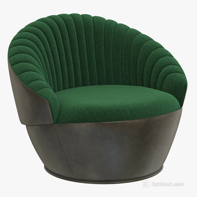 Stylish Green Single Sofa With Pleated Design And Dark Gray Base 3d model