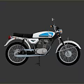 Vintage White And Blue Motorcycle With Black Seat Chrome Handlebars And Silver Wheels