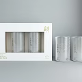 Minimalist Decorative Ornament Set White Open Box Display Silver Cylindrical Textured Design
