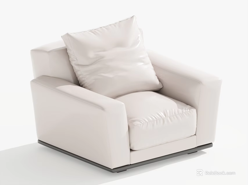 Modern White Leather Single Sofa With Cushion Armrest And Black Base 3d model