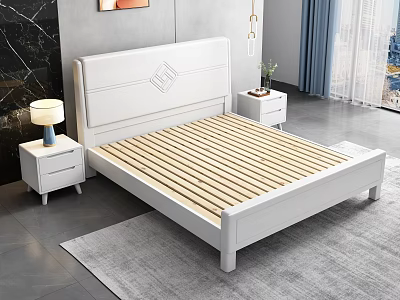 Modern Simple Light Luxury Solid Wooden Bed 3d model