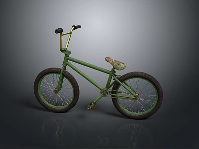 Green BMX Bike with Golden Handlebars Camouflage Seat and Black Wheels 3d model