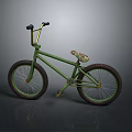Green BMX Bike with Golden Handlebars Camouflage Seat and Black Wheels