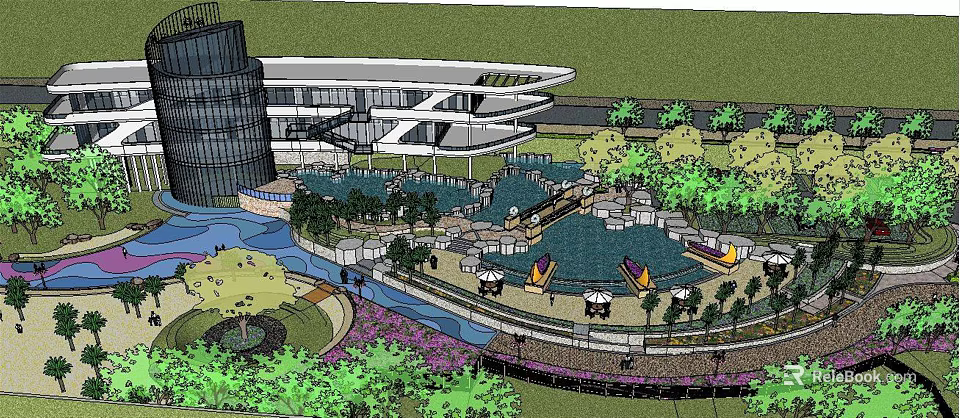 Modern Architectural Landscape Design With Water Features Green Spaces And Walkways 3d model 