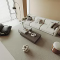 Modern Sofa Coffee Table Combination with Black Armchair Floor Lamp and Decorative Rug