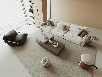 Modern Sofa Coffee Table Combination with Black Armchair Floor Lamp and Decorative Rug 3d model