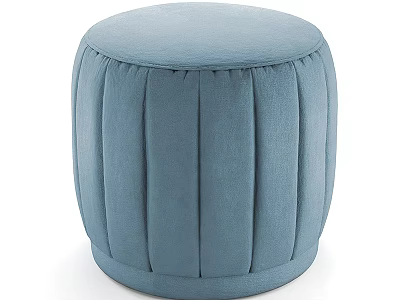 Round Light Blue Upholstered Ottoman With Pleated Design For Living Room 3d model