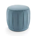 Round Light Blue Upholstered Ottoman With Pleated Design For Living Room