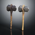 Traditional Hardware Hammers With Wooden Handles And Stone Heads For Workshop Use