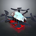 Aerospace Drone With Red Base Silver Cover And Multiple Propellers For Cosmic Missions