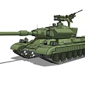Green Military Tank With Main Gun Turret Tracks And Rocket Launchers