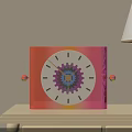 Orange Square Clock With Colorful Gear Design On Light Yellow Table 3d model