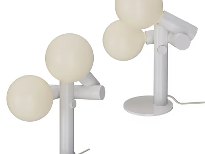 Modern White Table Lamp With Spherical Lampshades And Adjustable Arm Design 3d model