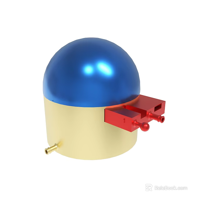 Blue Sphere Topped Mechanical Device With Golden Body And Red Components 3d model 