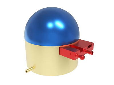 Blue Sphere Topped Mechanical Device With Golden Body And Red Components 3d model