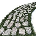 Curved Garden Stepping Stone Path With Natural Stones And Green Grass