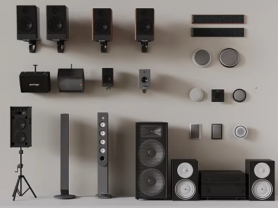 Diverse Audio Speakers Collection With Floor Standing Bookshelf Wall Mounted And Subwoofer Models 3d model
