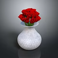 Decorative White Hexagonal Textured Carved Vase With Fresh Red Roses Arrangement