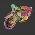 Vintage Red And Yellow Motorcycle With Round Headlight And Brown Classic Design