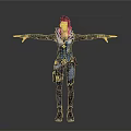 3D Female Character Model In Blue Purple Outfit With Arms Outstretched And Utility Belt