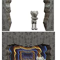 Stone Texture Background Wall With Broken Design Bear Sculpture Nature Inspired Colorful Layers Decor Elements 3d model