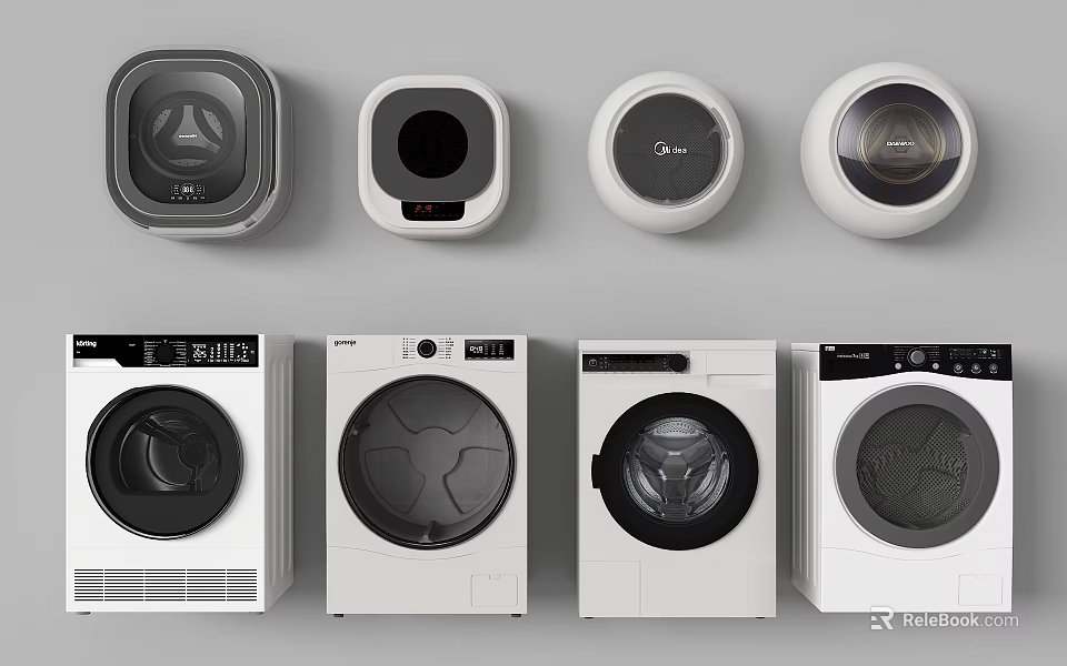 Various Modern Washing Machines with Stylish Designs and Front Load Features 3d model 