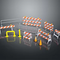 Set Of Orange White Striped Traffic Safety Barriers Cones And Guardrails