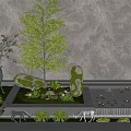 Natural Style Garden Ornaments With Trees Deer Statues Small Pond And Stones