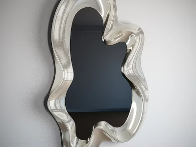Unique Silver Mirror with Irregular Wavy Design Mounted on White Wall for Modern Interior 3d model