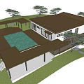 Modern Single Family House With White Exterior Brown Roof Garage Front Steps And Greenery