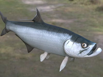 Silver Aquatic Fish With Streamlined Body Open Mouth And Large Eyes In Natural Water 3d model